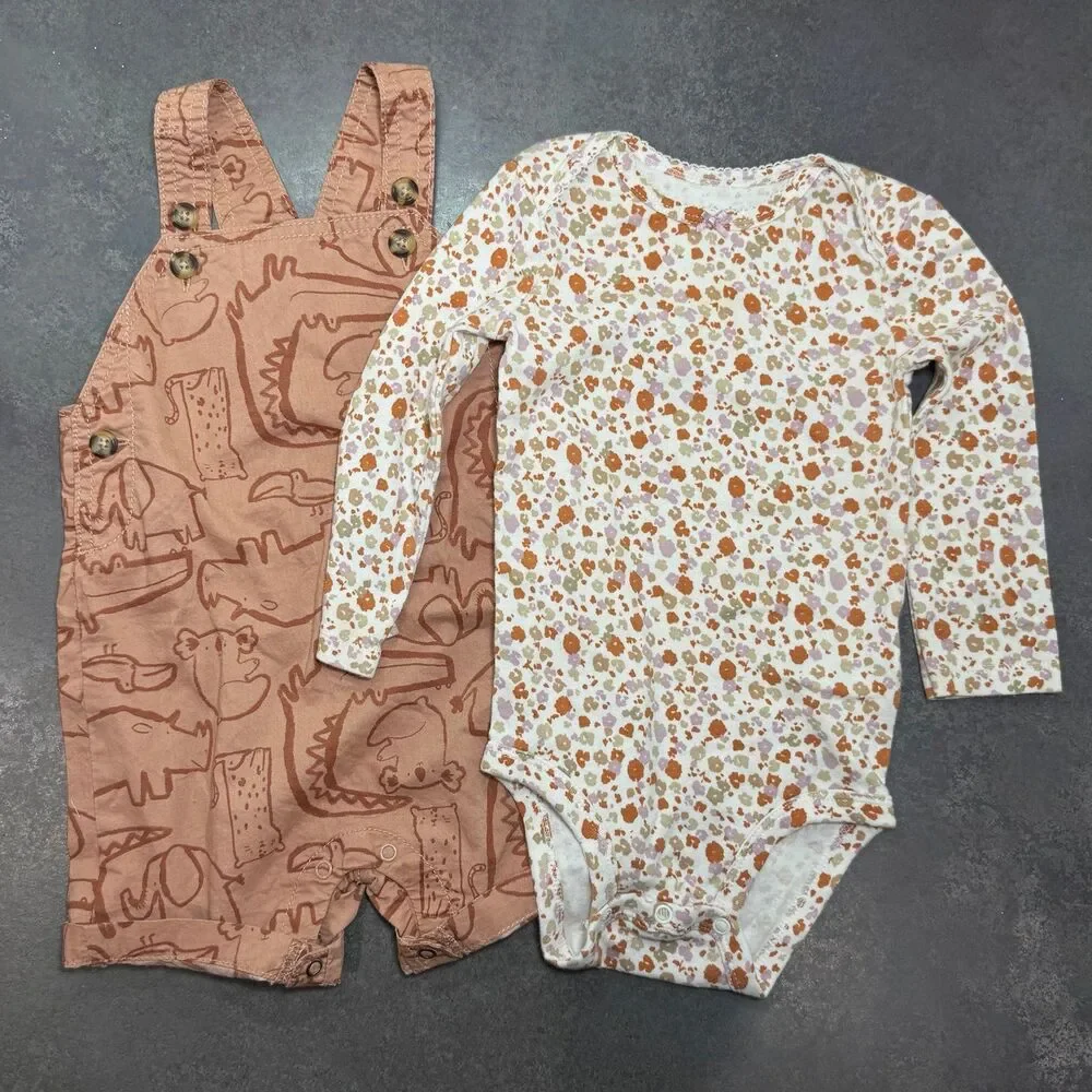 Just One You by Carter’s 18M Animal Print Shortall Outfit Floral Bodysuit Set